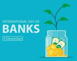 illustratie vector grafisch van groen planten toenemen Aan top van potten gevulde met geld, perfect voor Internationale dag, Internationale dag van banken, vieren, groet kaart, enz.