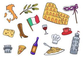 italië doodle handgetekende set collecties vector
