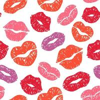 lippen afdrukken naadloos patroon. kus prints met textuur, kleur meisjes lippen vector illustratie