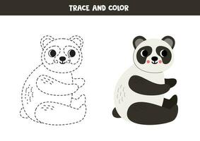 spoor en kleur tekenfilm panda beer. werkblad voor kinderen. vector