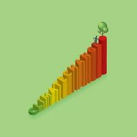 een Mens loopt en stappen omhoog een tekst woord klimaat verandering met kleur gradatie. vector