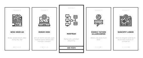 reparatie computer pc onderhoud onboarding pictogrammen reeks vector