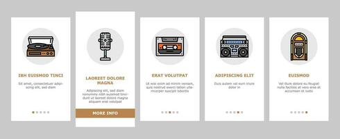 retro muziek- wijnoogst stijl onboarding pictogrammen reeks vector
