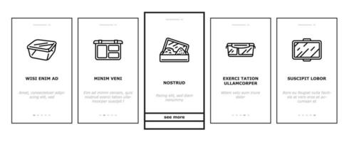 lunch doos voedsel school- maaltijd onboarding pictogrammen reeks vector