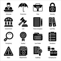 wet en rechtvaardigheid glyph iconen set vector