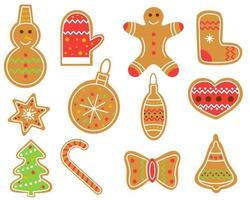 set van kerst peperkoek cookies platte vectorillustratie vector