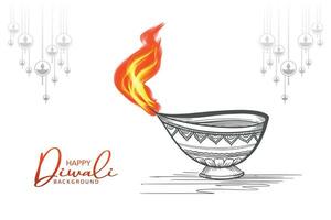 diwali diya schetsen olie lamp vakantie viering kaart achtergrond vector