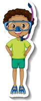 een jongen met een snorkelmasker stripfiguur sticker vector