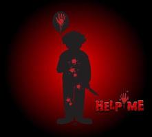 help me logo met griezelig clownsilhouet vector