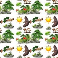 cartoon dieren in het wild naadloos patroon met wilde dieren en planten vector