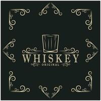 wijnoogst premie whisky logo etiket met glas of bier. voor drankjes, bars, Clubs, cafés, bedrijven. vector