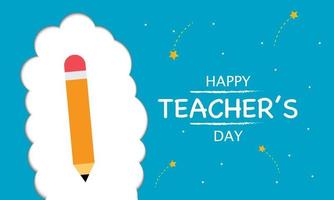 gelukkige lerarendag met potlood en wolkenvector vector