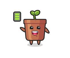 plant pot mascotte karakter met energiek gebaar vector