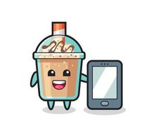 milkshake illustratie cartoon met een smartphone vector