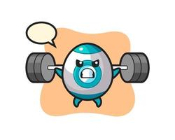 raket mascotte cartoon met een barbell vector