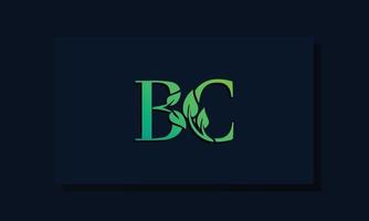 minimaal eerste BC-logo in bladstijl. vector