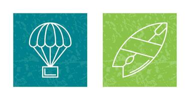 parachute en surfboard icoon vector