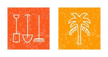 tuinieren gereedschap en palm boom icoon vector