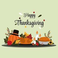 happy thanksgiving day eten herfst herfst seizoen vlakke afbeelding vector