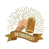 oktoberfeest banier met hand- houden een bier glas vector