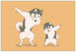 schattig tekenfilm dansen schor hond en puppy vector