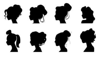 reeks van vrouw hoofd silhouetten met verschillend kapsels vector