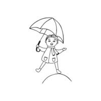 jongen onder een paraplu. tekening vector