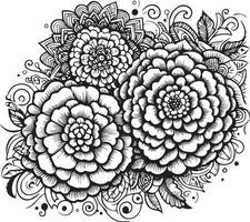 tekening bloem boeket van lijn kunst, lief ontwerp. gemakkelijk schetsen kunst van goudsbloem bloem, lijn kunst boeketten van bloemen hand- getrokken illustratie, tekening Zentangle, tatoeëren tekening kleur bladzijde vector