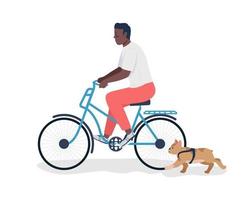 man loopt hond op fiets semi-egale kleur vectorkarakter vector