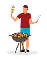 kerel die achtertuin barbecue regelt semi-egale kleur vectorkarakter vector