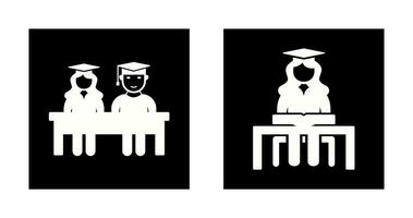 studenten zittend en vrouw leerling icoon vector