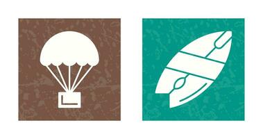 parachute en surfboard icoon vector