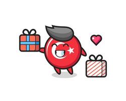 turkije vlag badge mascotte cartoon die het geschenk geeft vector