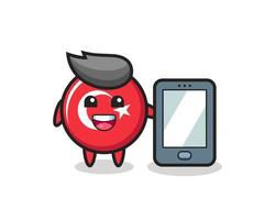 turkije vlag badge illustratie cartoon met een smartphone vector