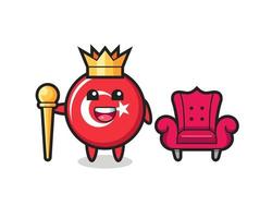 mascotte cartoon van turkije vlag badge als een koning vector