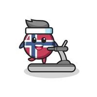 noorse vlag badge stripfiguur lopen op de loopband vector