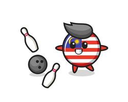 karakter cartoon van maleisië vlag badge speelt bowling vector