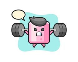 marshmallow mascotte cartoon met een barbell vector