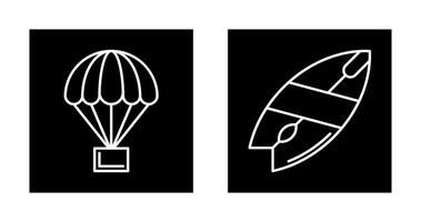 parachute en surfboard icoon vector