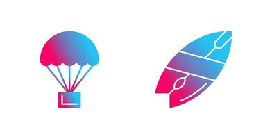 parachute en surfboard icoon vector