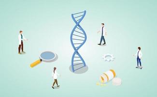 dna-helixanalyseconcept met teamdokteronderzoek vector