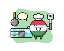 Hongarije vlag badge karakter illustratie als een chef-kok aan het koken is vector