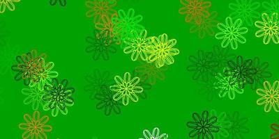 lichtgroen, geel vector doodle sjabloon met bloemen.