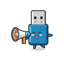 flash drive usb karakter illustratie met een megafoon vector