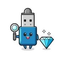 illustratie van flash drive usb karakter met een diamant vector