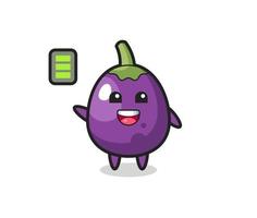 aubergine mascotte karakter met energiek gebaar vector