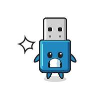 flash drive usb karakter cartoon met geschokt gebaar vector