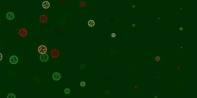 lichtgroene, rode vectorachtergrond met occulte symbolen. vector