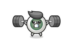 oogbol mascotte cartoon met een barbell vector