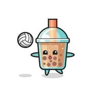 karakter cartoon van bubble tea speelt volleybal vector